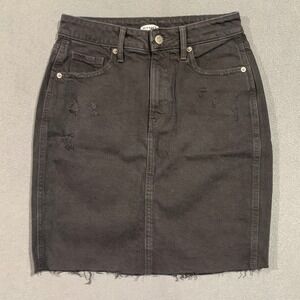 Old Navy Black Denim A Line‎ Mini Skirt Distressed Raw Hem Womens Size 0